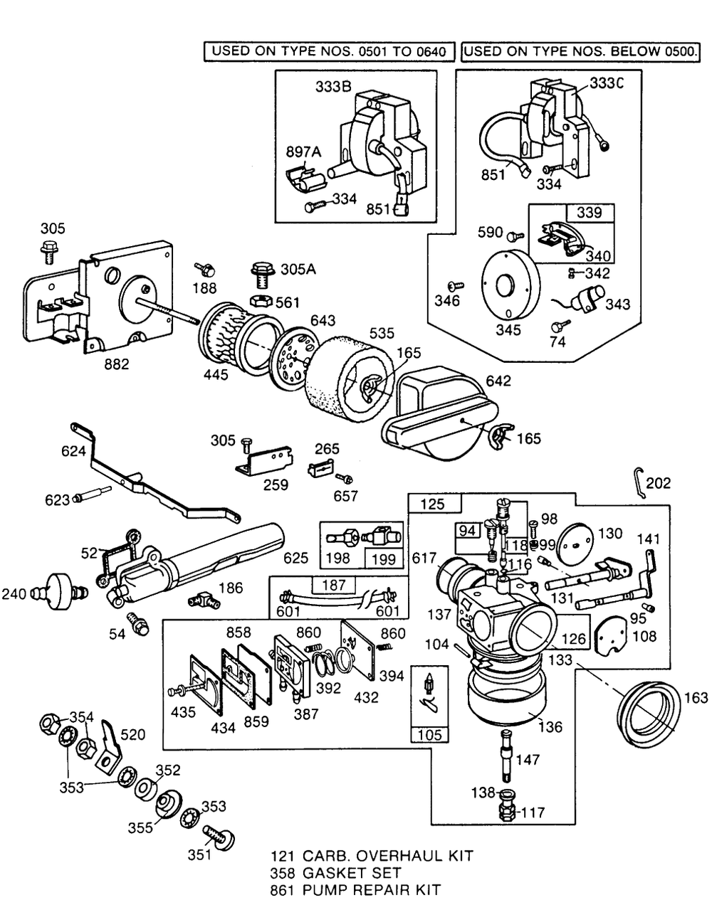 Carburetor,air Cleaner,elect Diagram and Parts List for 253417-0133-XX  Briggs and Stratton Engine